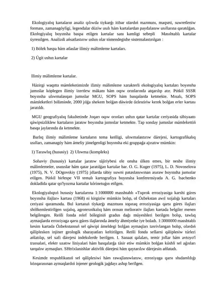 4-lekciya. Ekologiyalıq kartografiyaning tariyxı hám házirgi jaǵdayı 2