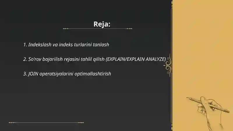 SQL optimallashtirish 2
