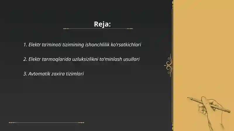 Elektr taʼminoti tizimining ishonchlilik xususiyatlari 2