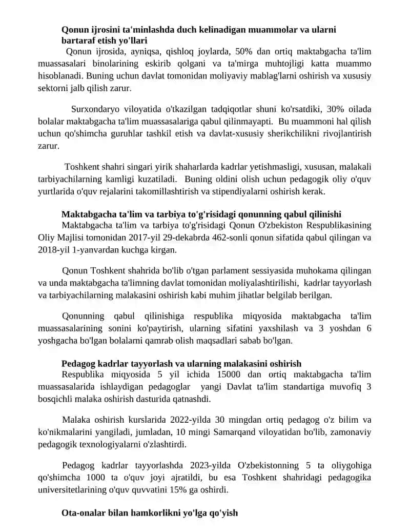 Maktabgacha ta'lim va tarbiya qonuni amaliyotda 2