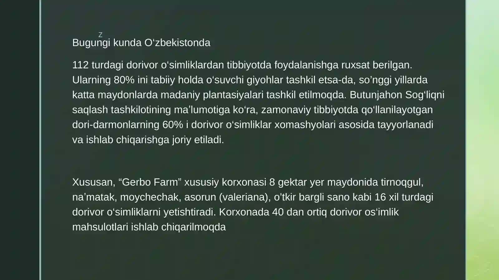 Dorivor oʻsimliklarni madaniylashtirish 2