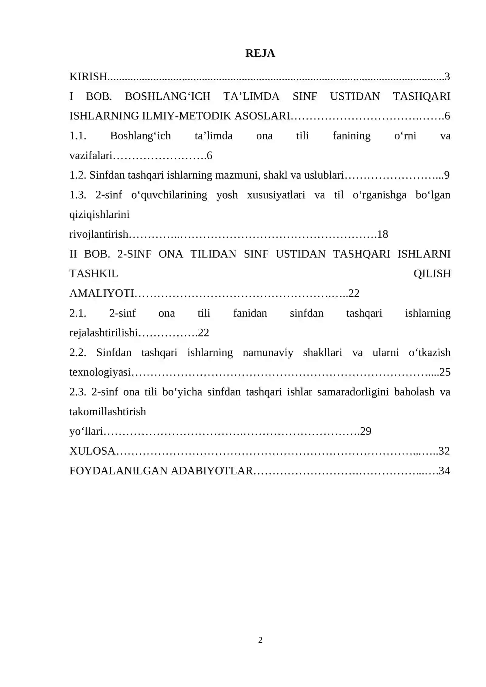 2-SINF ONA TILIDAN SINFDAN TASHQARI ISHLARINI TASHKIL QILISH 2