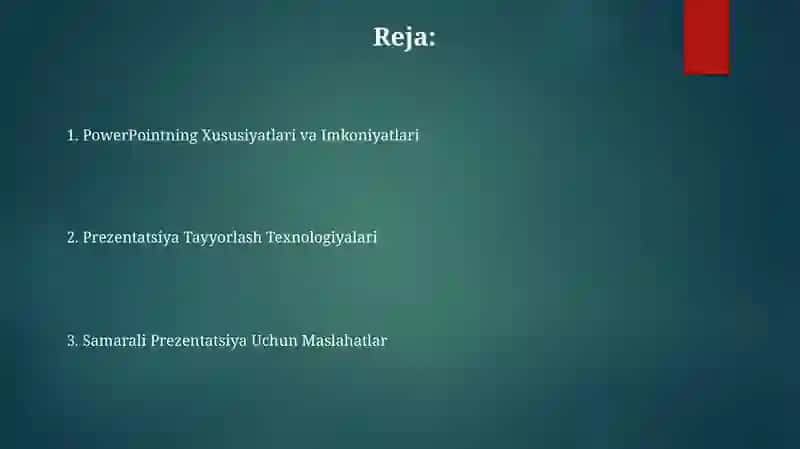 PowerPointning Xususiyatlari va Imkoniyatlari 2