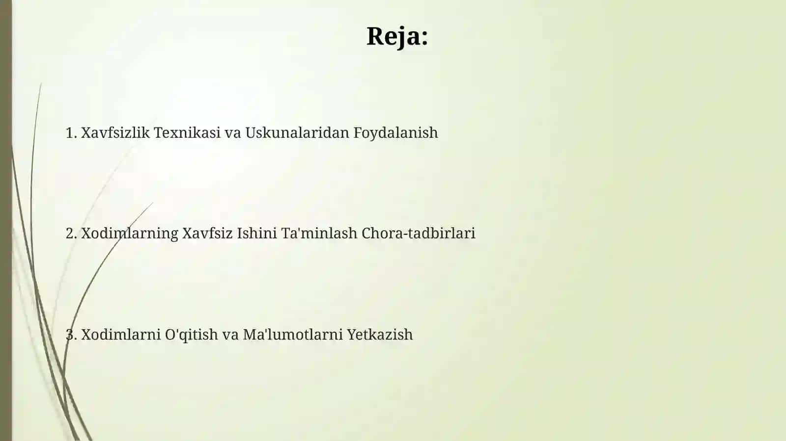Xodimlarning xavfsiz faoliyatini tashkil qilish chora-tadbirlari 2