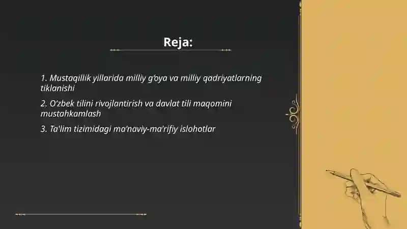 Mustaqillik yillarida O'zbekistondagi manaviy va madaniy taraqqiyot 2
