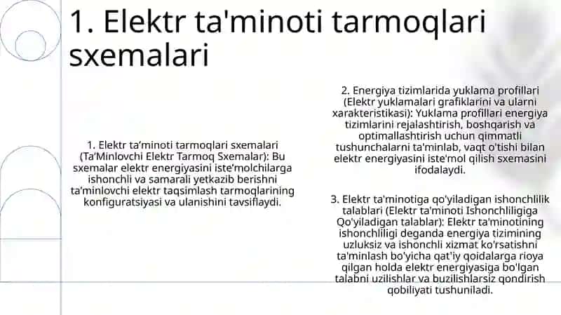 Elektr taʼminoti tarmoqlari sxemalari 2