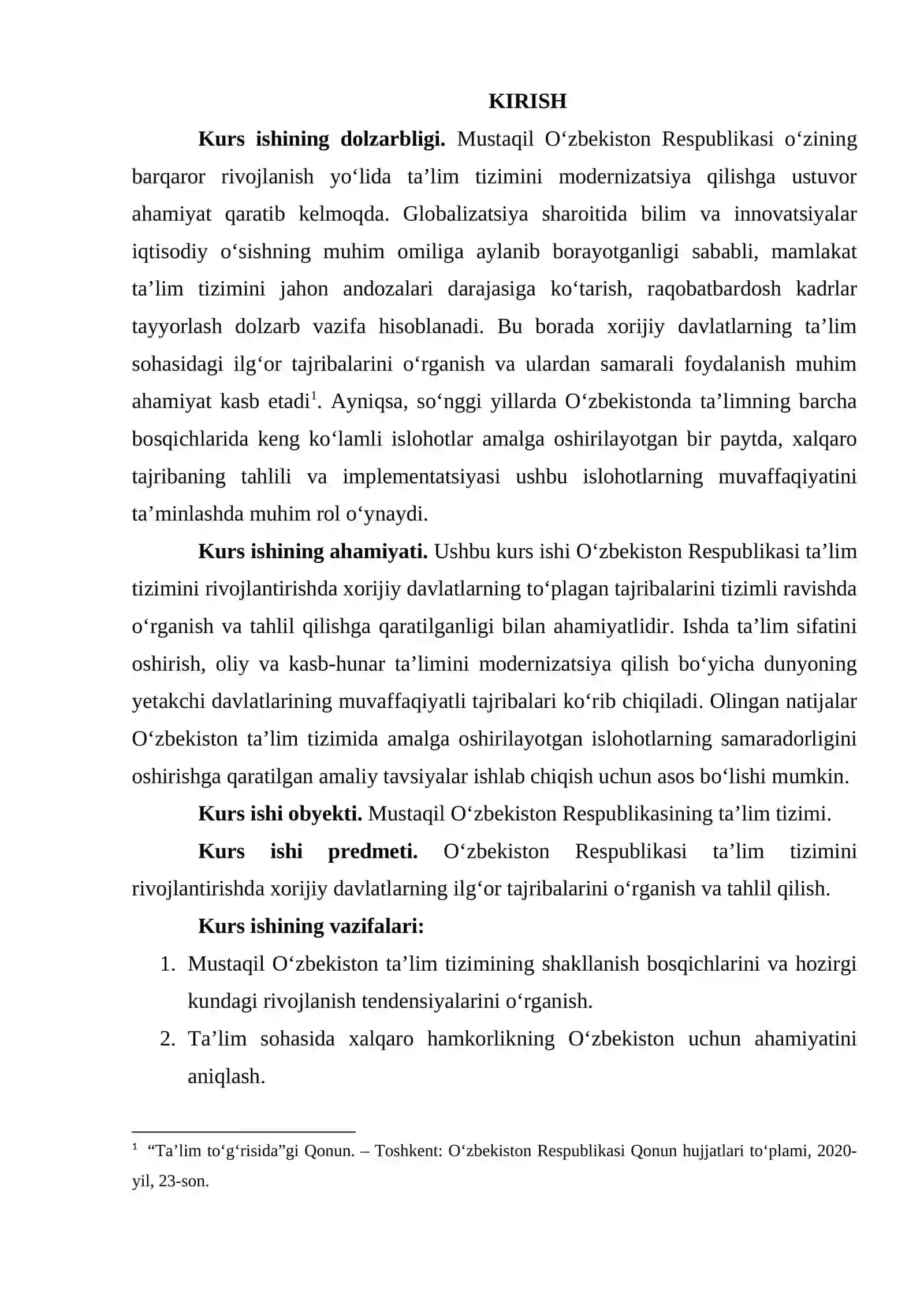 MUSTAQIL O’ZBEKISTON RESPUBLIKASIDA TA’LIM TIZIMINI RIVOJLANISHIDA XORIJIY TAJRIBALAR 2