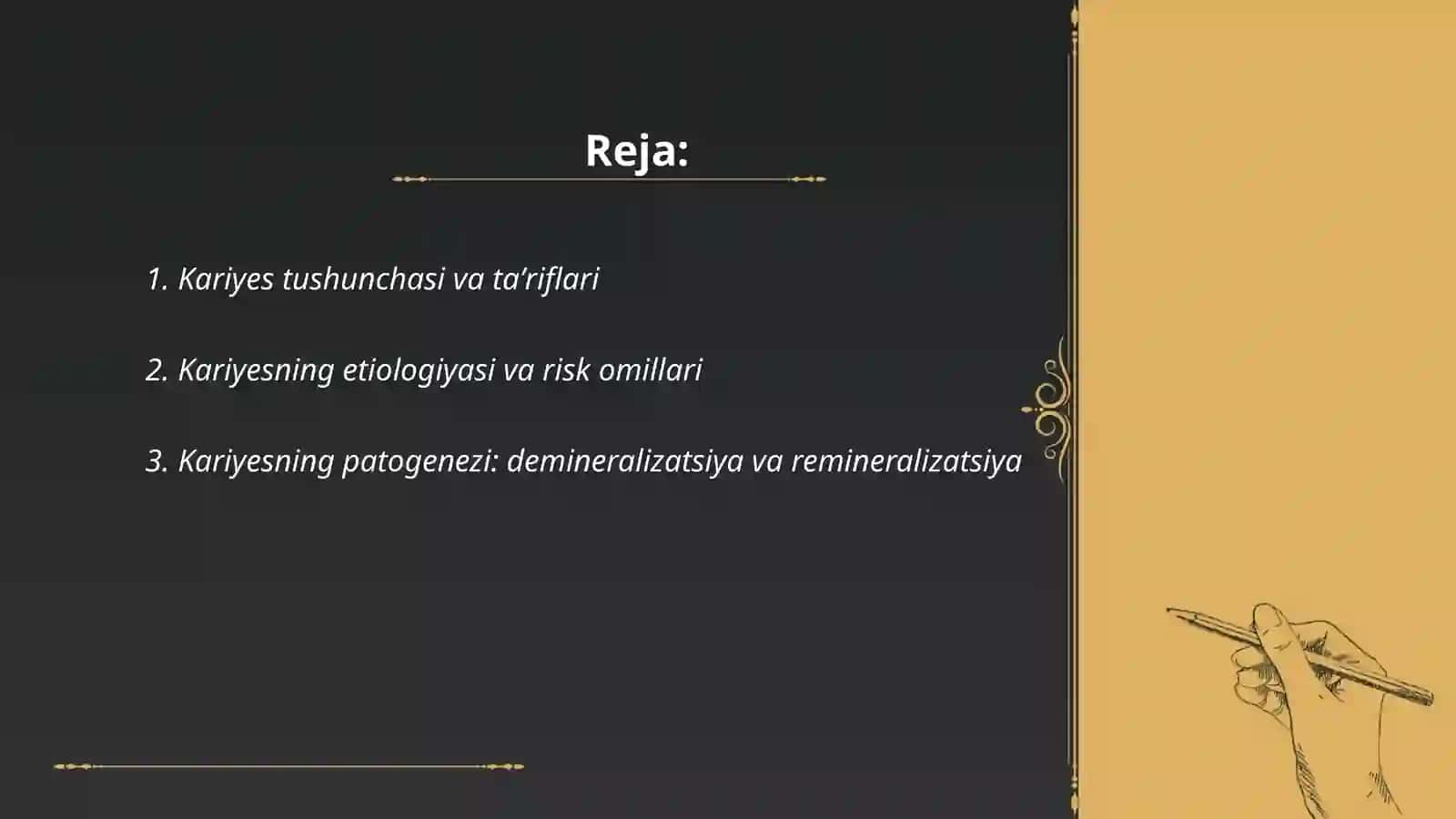 Kariyes bo'shliqlarning tasnifi (E.M.Gofung, G.V.Blek, T.F.Vinogradov bo'yicha. JSST ICD 10) 2