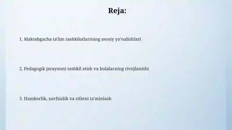 Maktabgacha ta'lim tashkilotlarining asosiy yo'nalishlari 2
