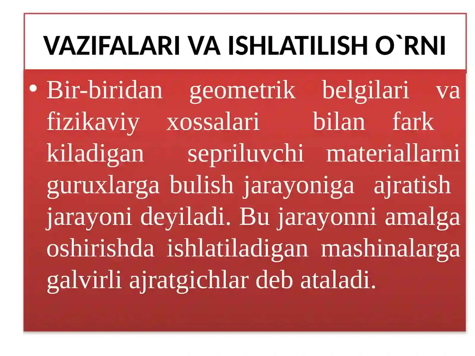 ASOSIYTUR DONDAN ENI VA YUGONLIGI BILAN FARKKILUVCHI ARALASHMALARNI AJRATADIGANMASHINALAR 2