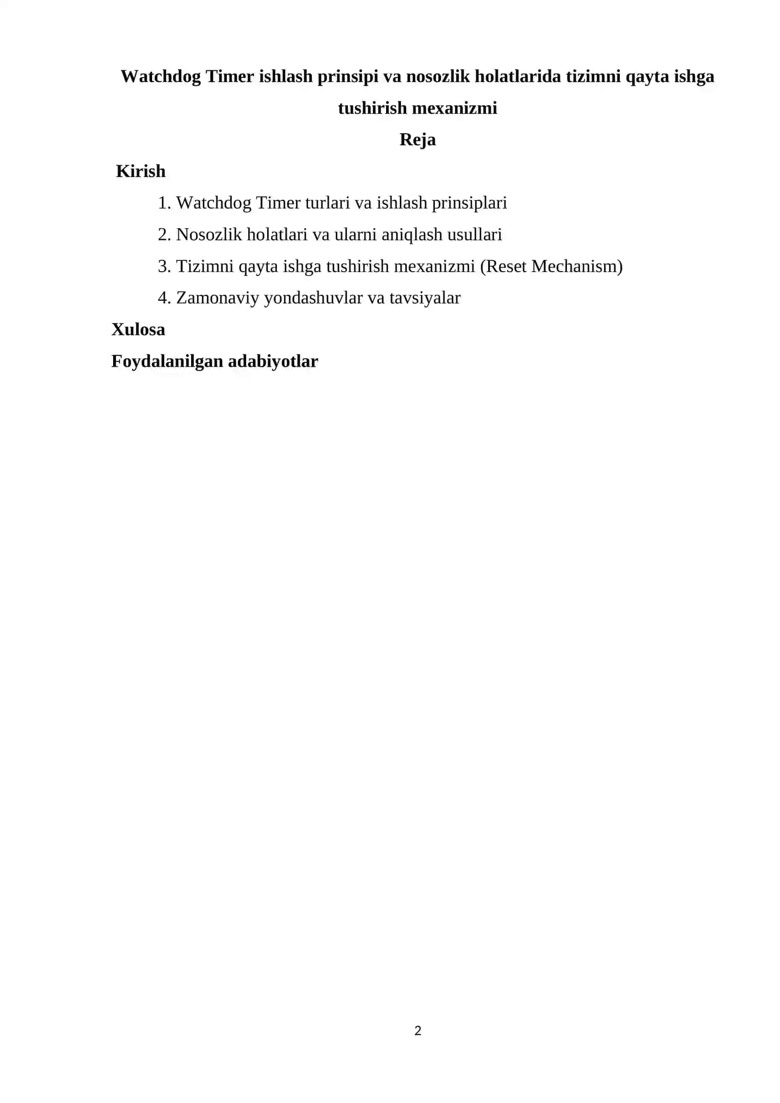 Watchdog Timer ishlash prinsipi va nosozlik holatlarida tizimni qayta ishga tushirish mexanizmi 2