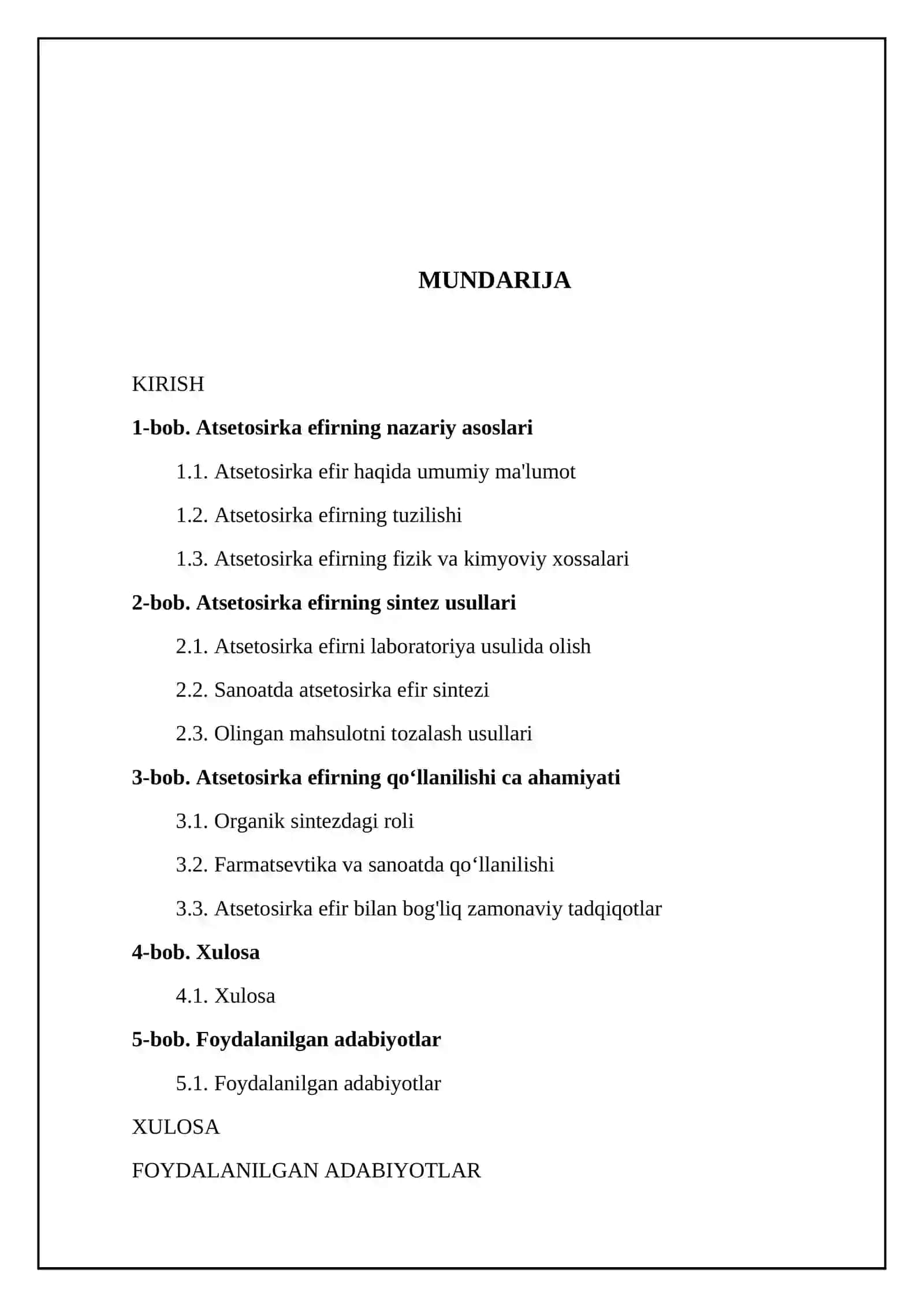 Atsetosirka efir sintezi uning tuzilishi va xossalari 2