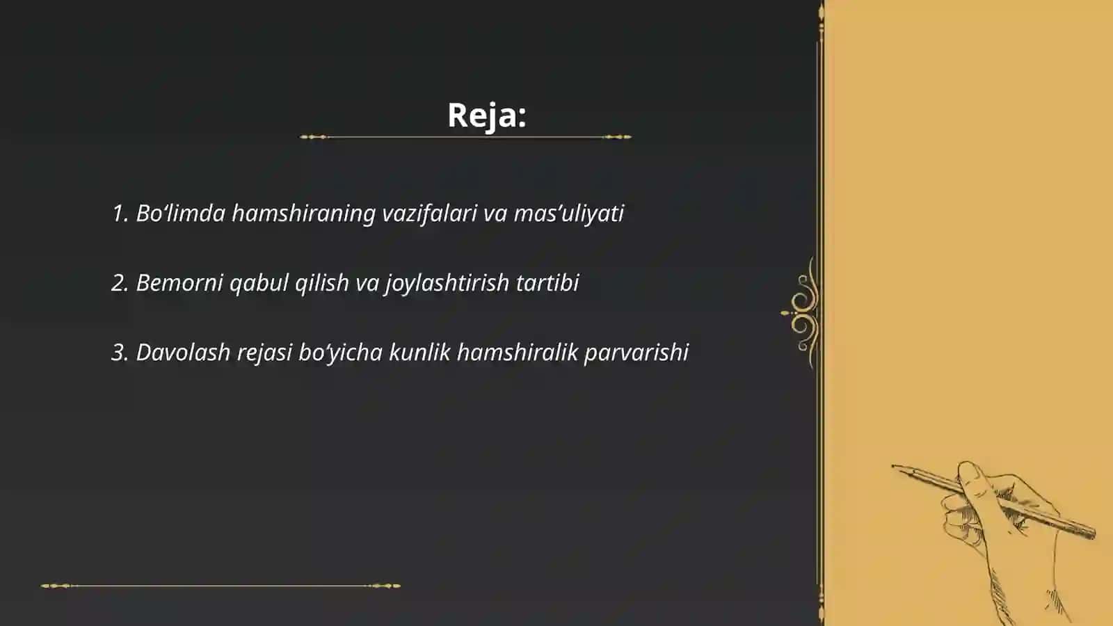 Boʻlimda hamshiralik ishini olib borish 2