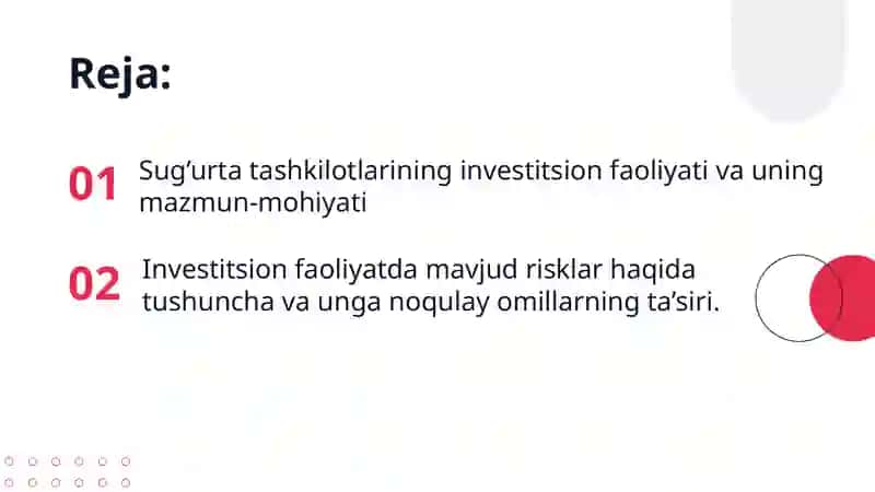 Sug’urta kompaniyasining investitsiya faoliyati 2