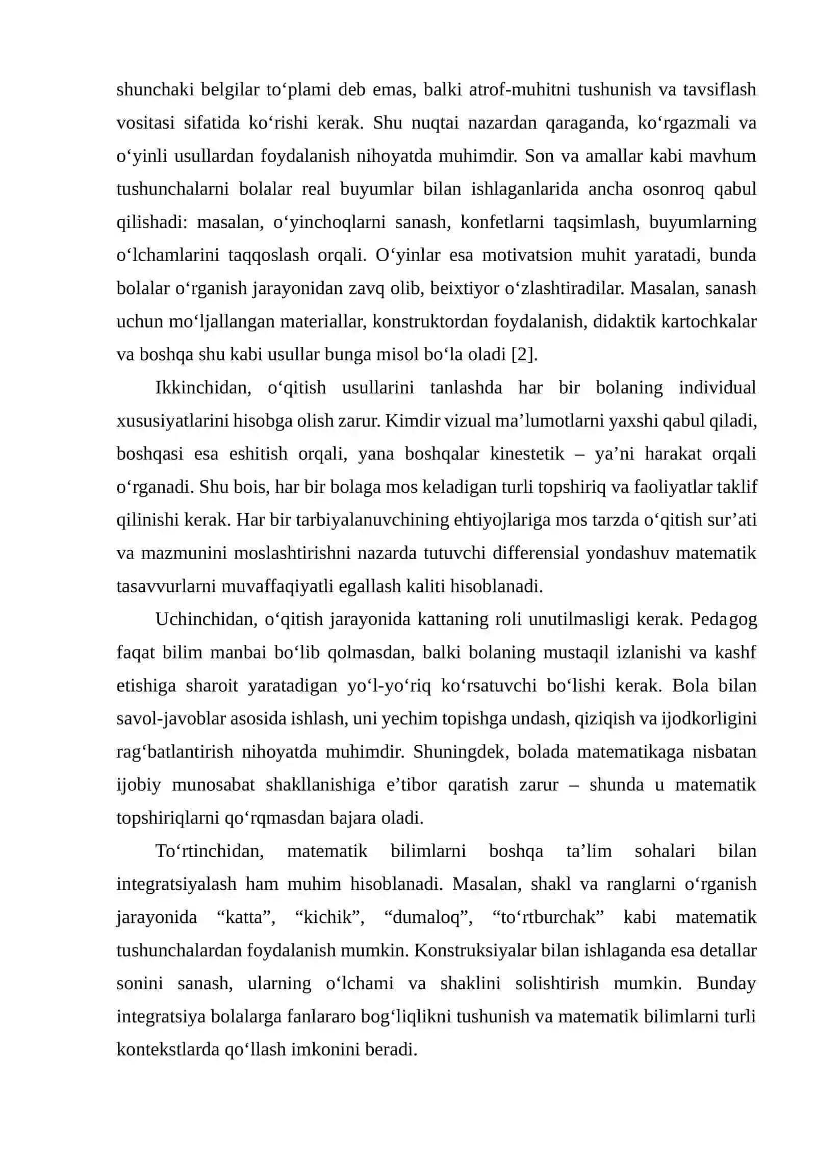 MAKTABGACHA TA’LIM YOSHIDAGI BOLALARDA MATEMATIK TASAVVURLARNI SHAKLLANTIRISH USULLARI VA TEXNOLOGIYALARI 2