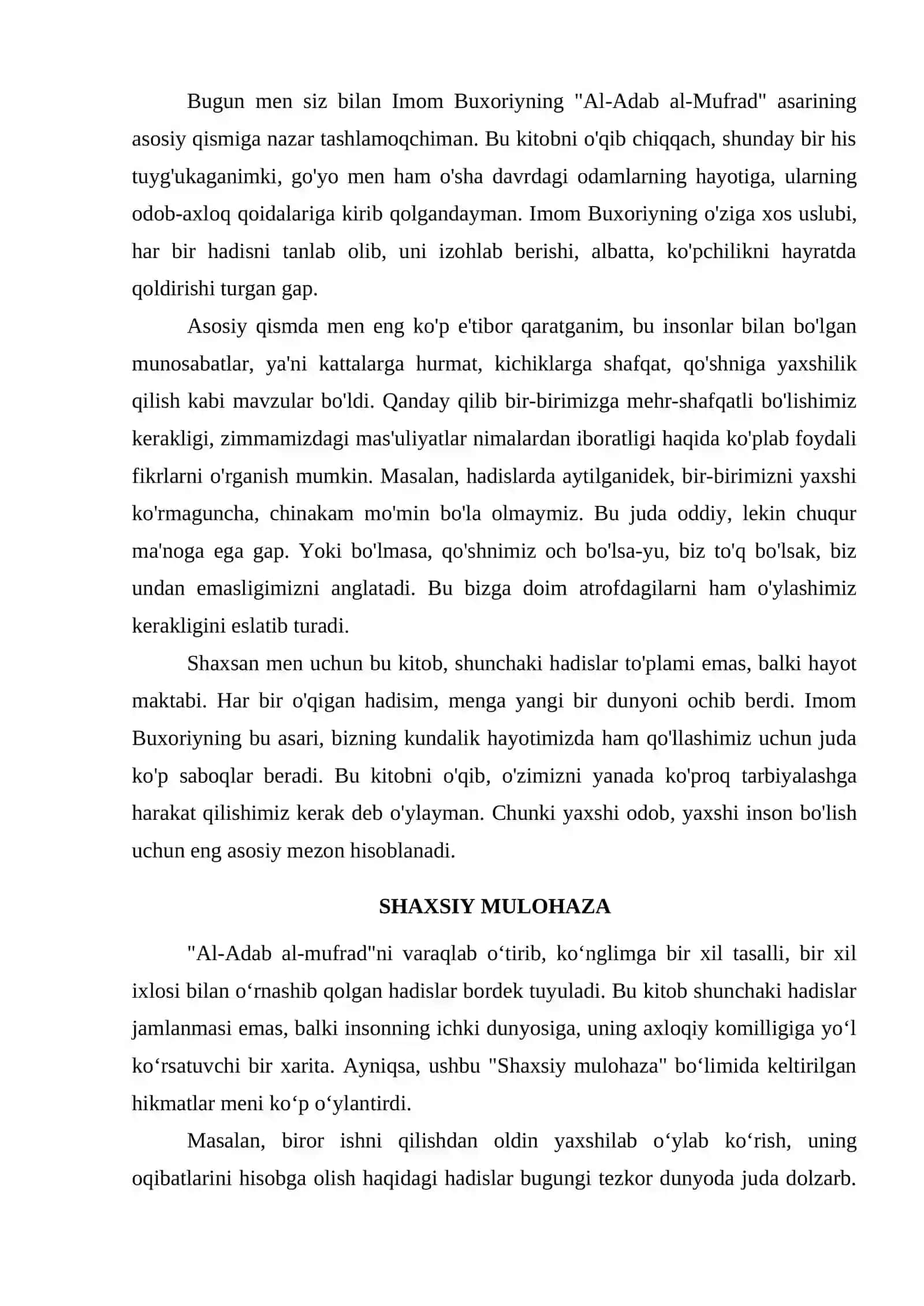 IMOM BUXORIYNING " AL- ADAB AL - MUFRAD" 2