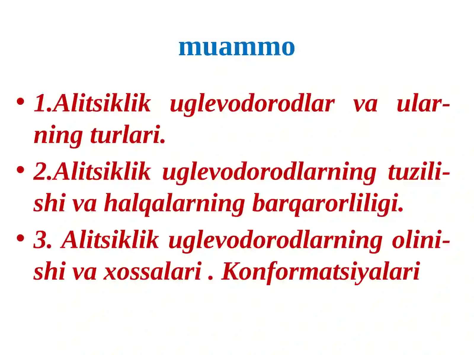 Alisiklikligi va bir ta-tuyug'li alifatik soqlar 2