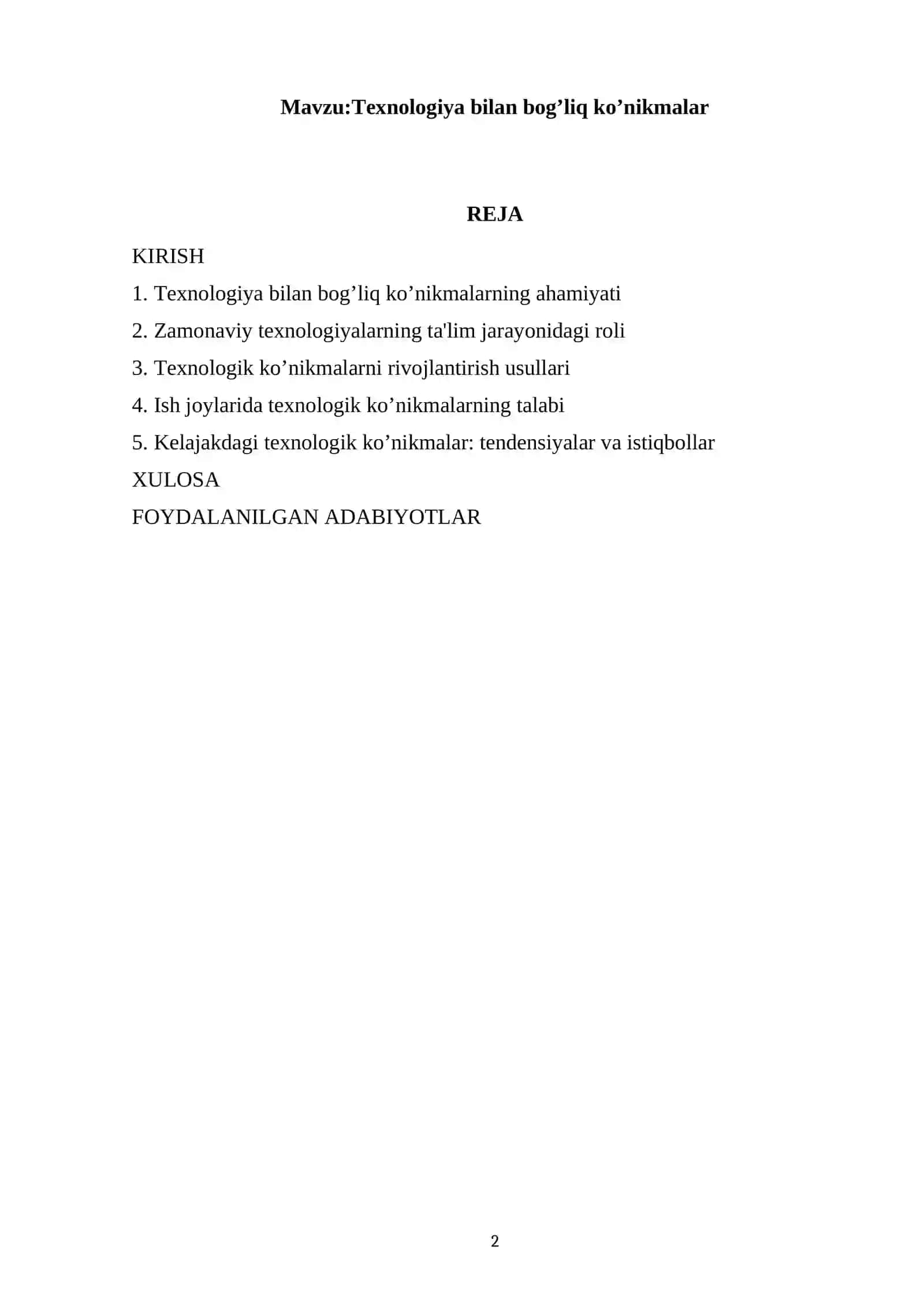 Texnologiya bilan bog’liq ko’nikmalar 2