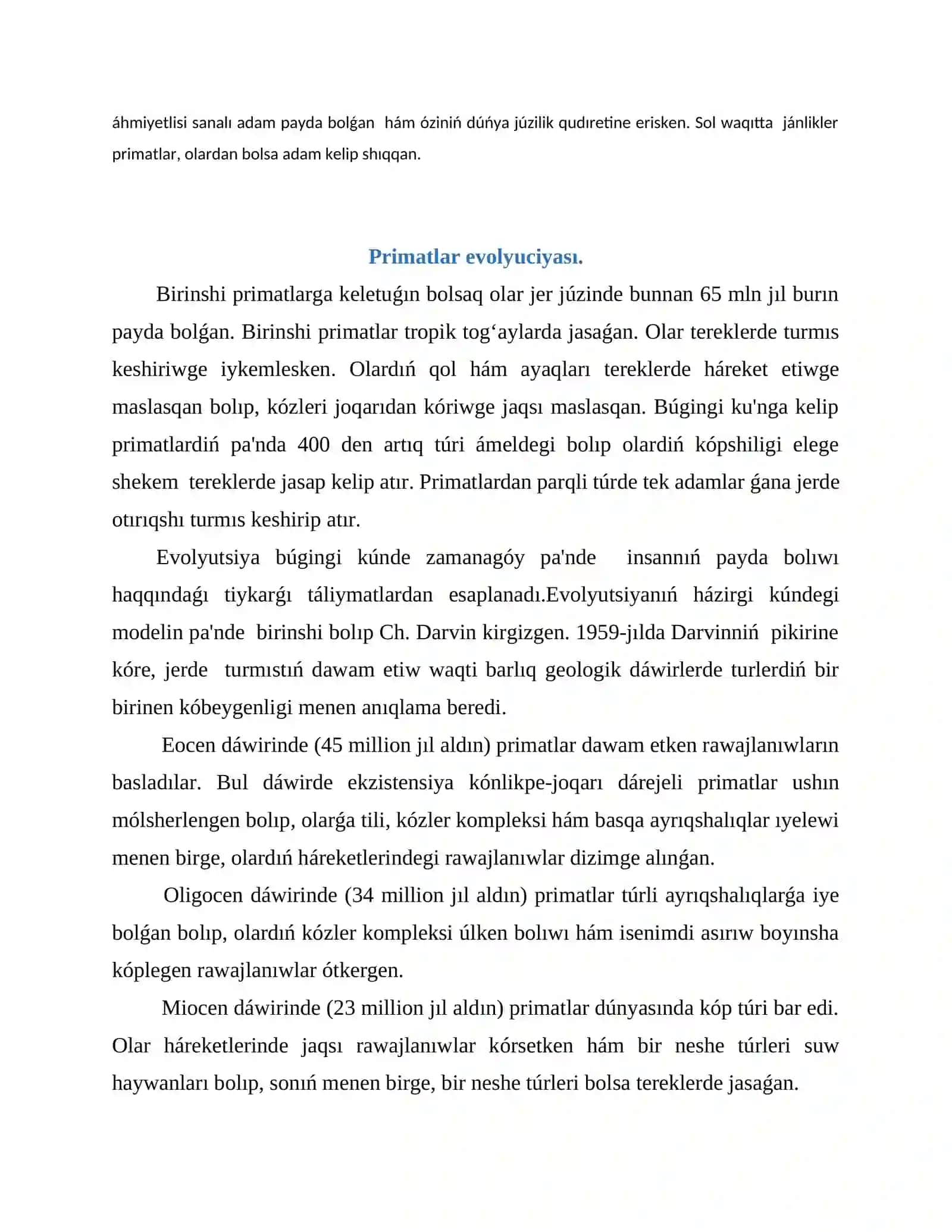 Primatlardin tiykarģi evolyuciyaliq basqishlari 2