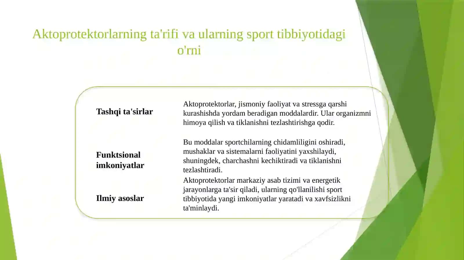 Aktoprotektorlar va ularni sport tibbiyotida qo'llanilishi 2