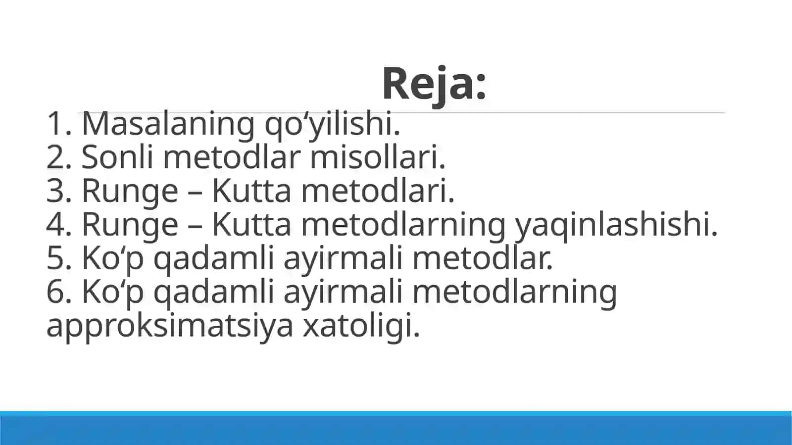Oddiy differensial tenglamalar uchun Koshi masalasini yechish 2