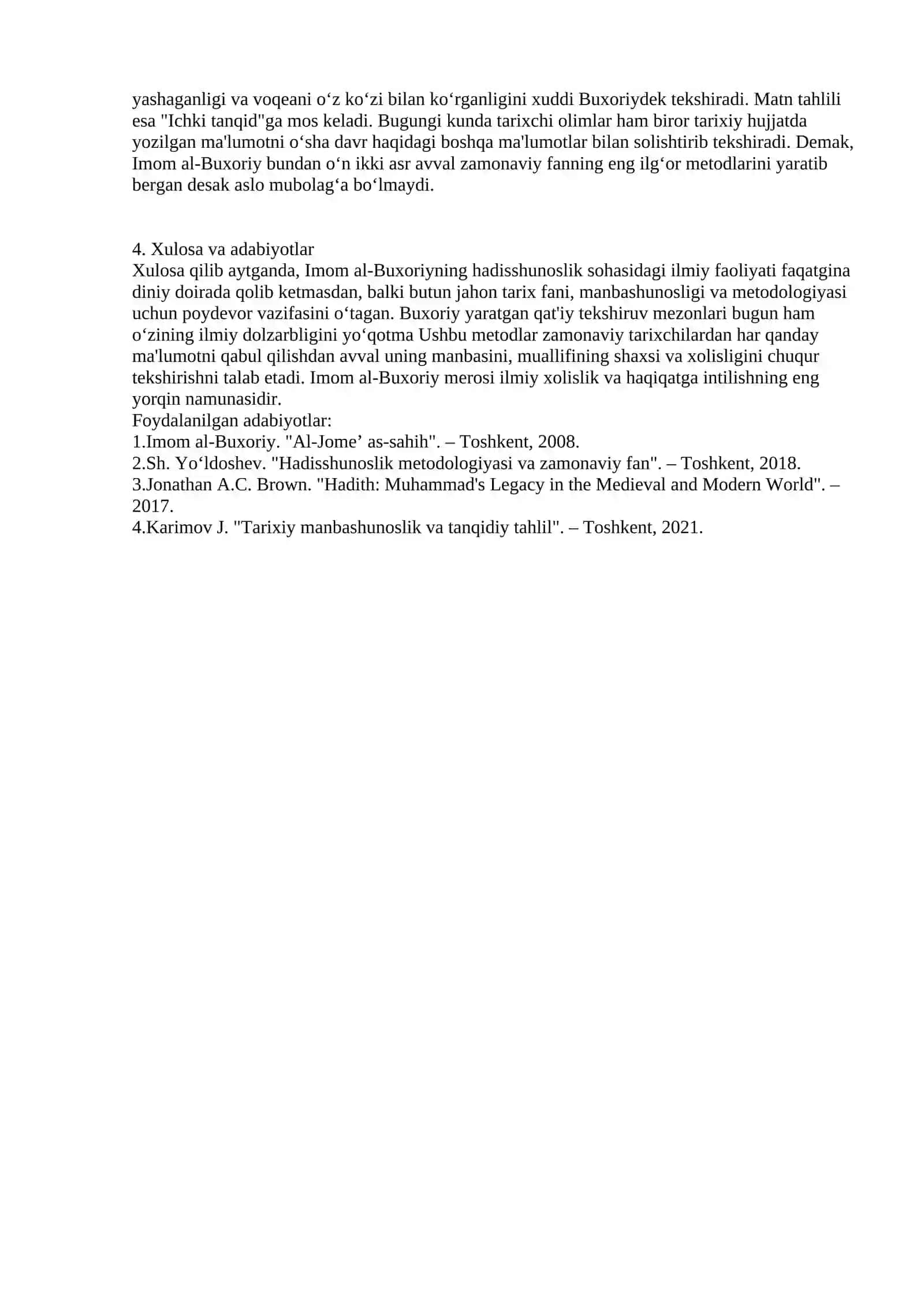 Imom al-Buxoriy hadis sahihligini aniqlash mezonlari zamonaviy tarixshunoslik nuqtai nazarida 2