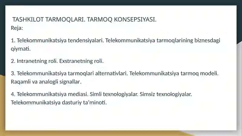 TASHKILOT TARMOQLARI. TARMOQ KONSEPSIYASI 2