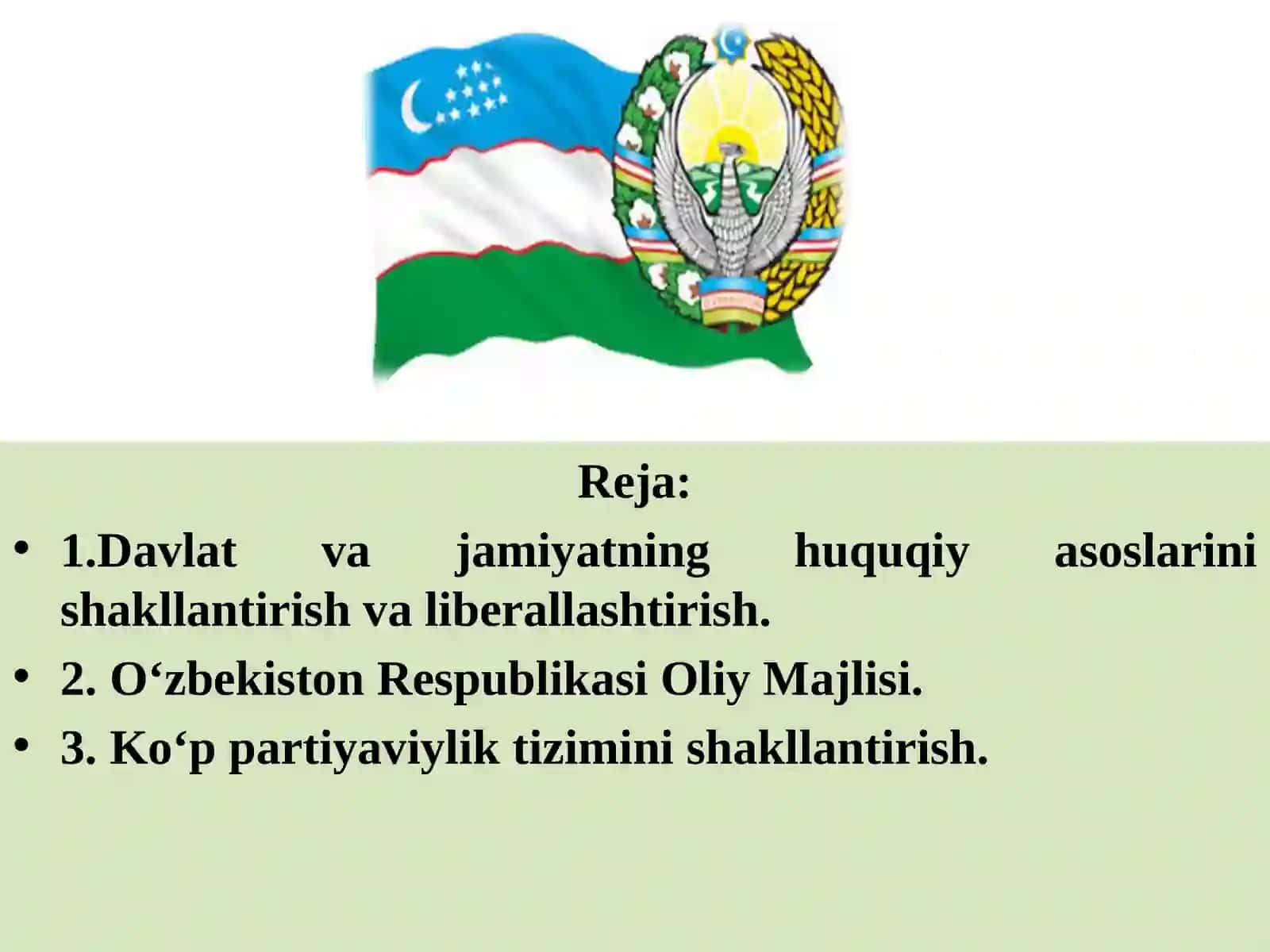 O‘zbekistonda fuqarolik jamiyatining demokratik asoslarini shakllantirish, amalga oshirilgan siyosiy islohotlar 2