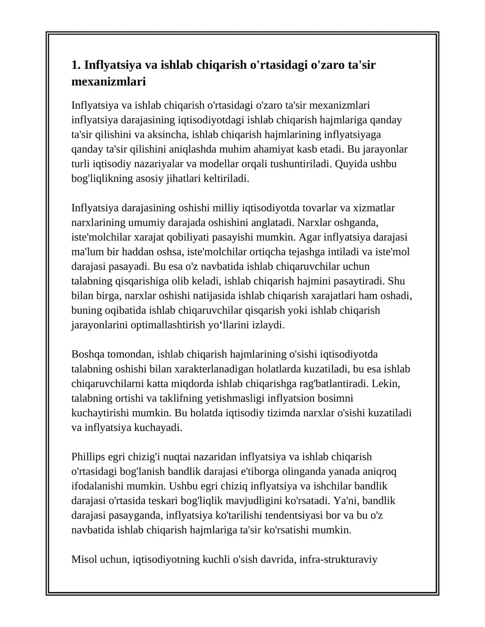 INFLYATSIYA, ISHLAB CHIQARISH VA BANDLIK DARAJASI O’RTASIDAGI DINAMIK JIHATLARNING O’ZARO BOG’LIQLIGI 2
