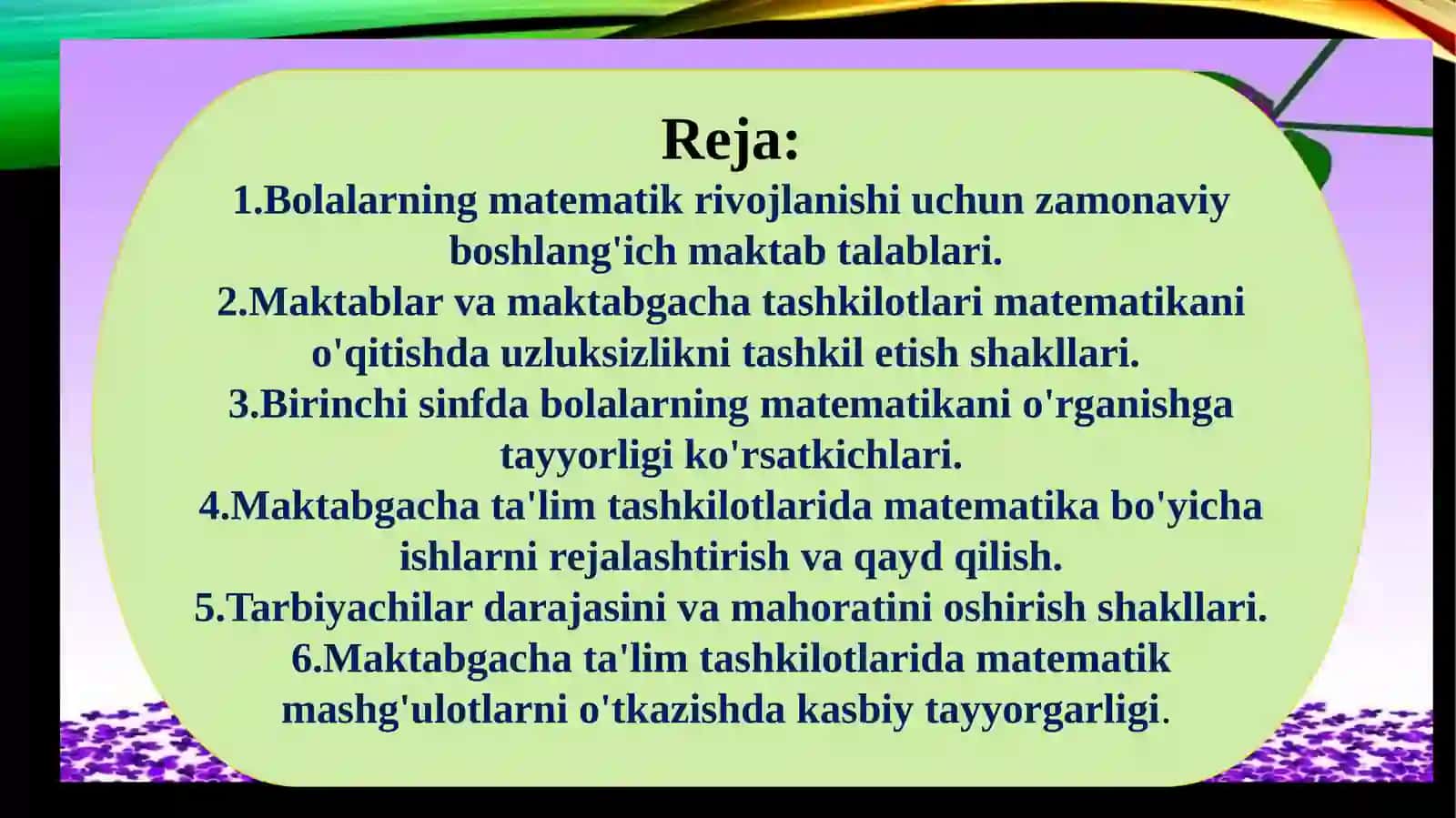 Bolalarni matematik rivojlantirish vazifalarini amalga oshirishda maktabgacha ta’lim tashkiloti, oila va maktab bilanishlashidagi uzviylik 2