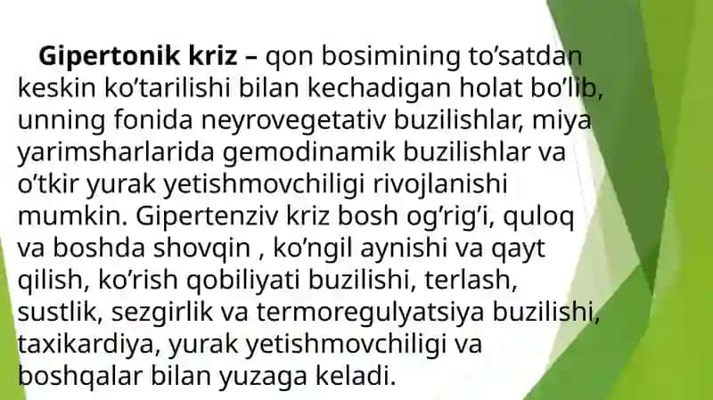GIPERTONIK KRIZLAR TURLARI, OQIBATLARI VA TEZ TIBBIY YORDAM TURLARI 2
