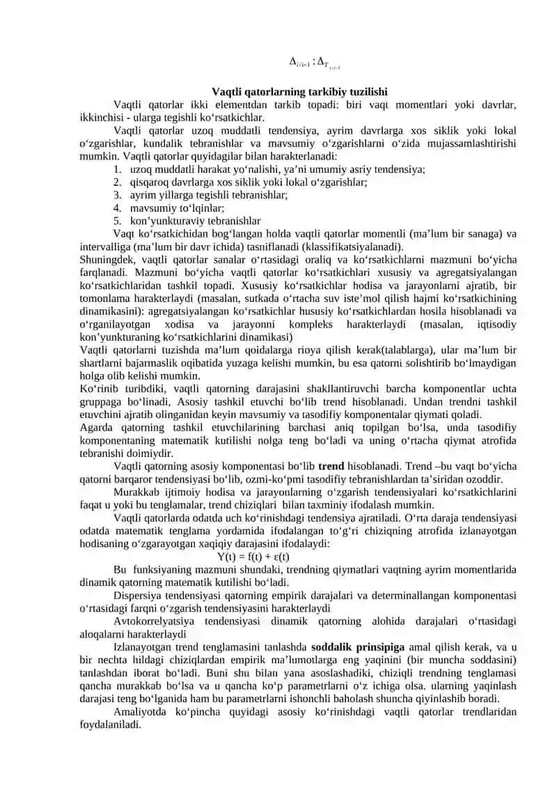 Vaqtli qatorlar va ularning tenglamalarini tuzish usullari 2