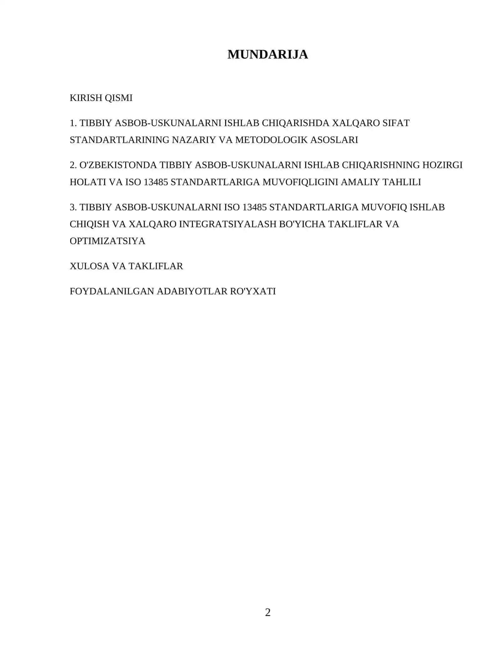 Tibbiyot sohasidagi asbob-uskunalarni ISO 13485 standart talablariga muvofiq ishlab chiqish va xalqaro standartlarga integratsiyalash 2