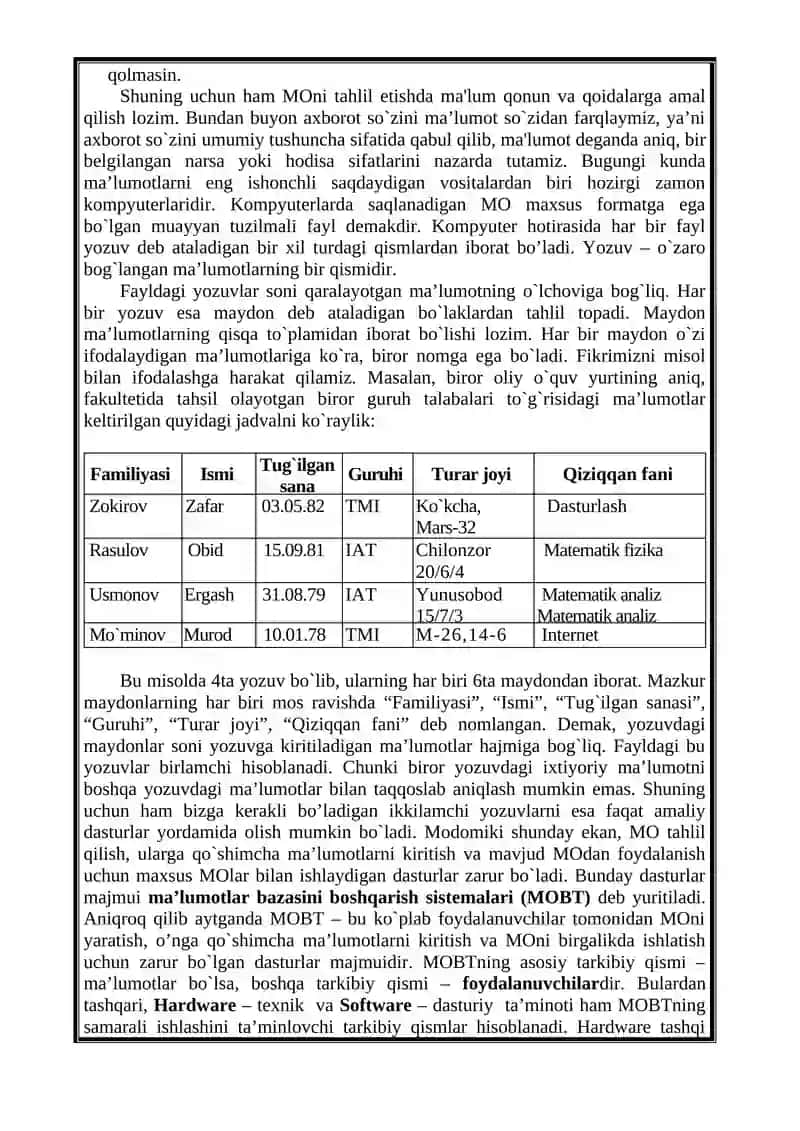 Ma’lumotlar bazalari va ularni boshqarish tizimlari 2