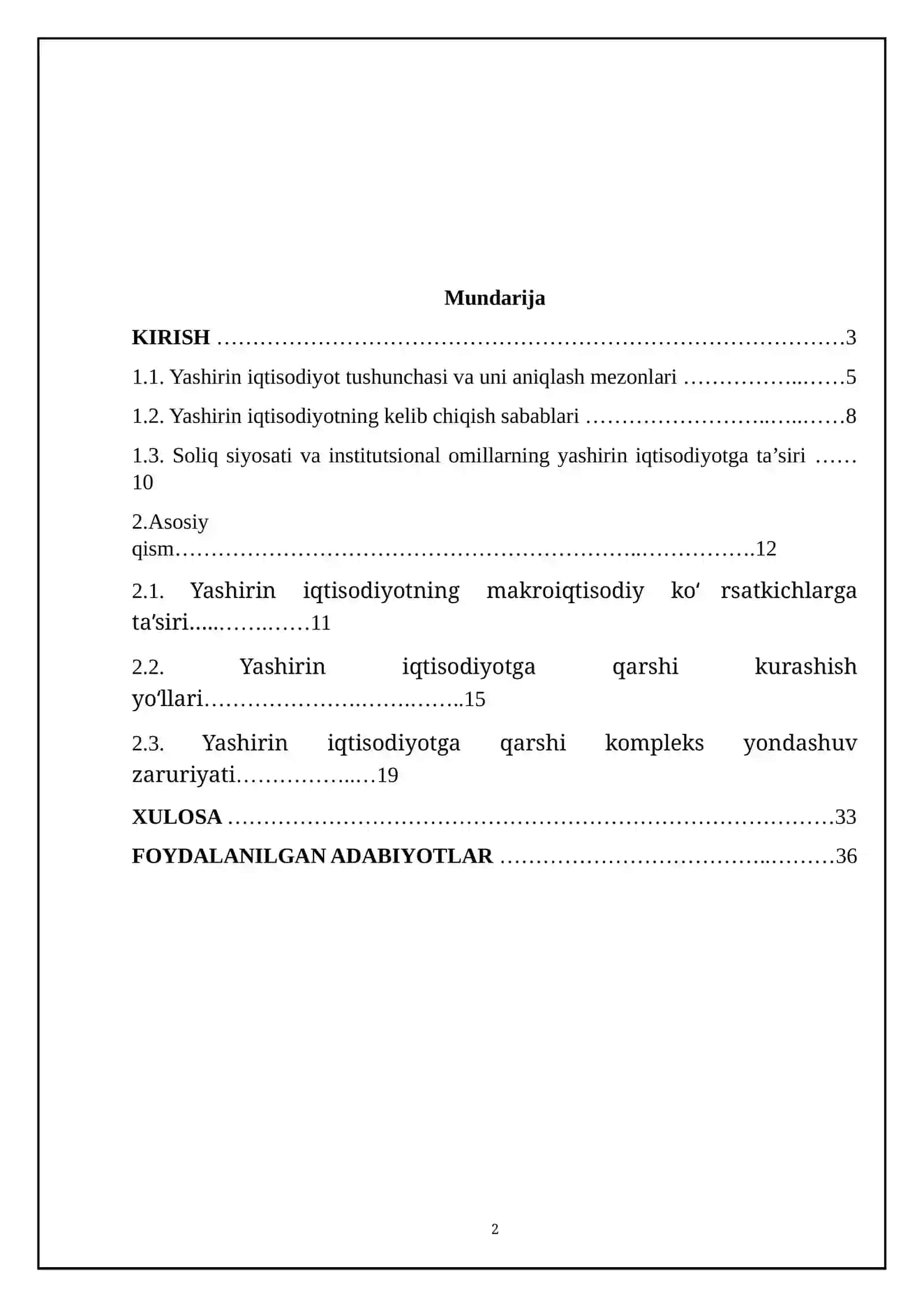 Yashirin iqtisodiyot: sabablari,shakllari,mamlakatdagi makroiqtisodiy vaziyatga ta’siri 2