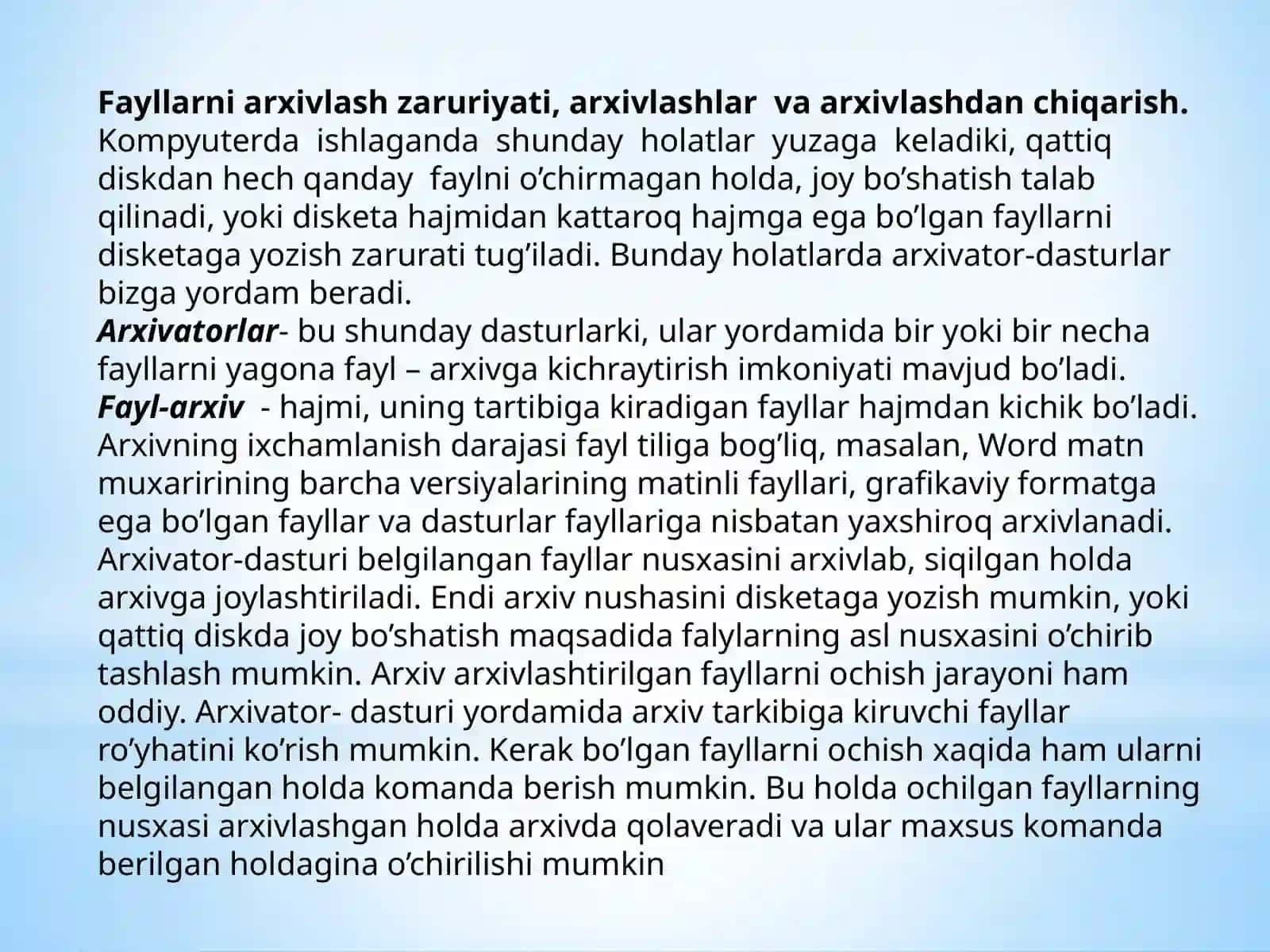 Arxivtushunchasi va ular bilan ishlaydigan dasturlar 2