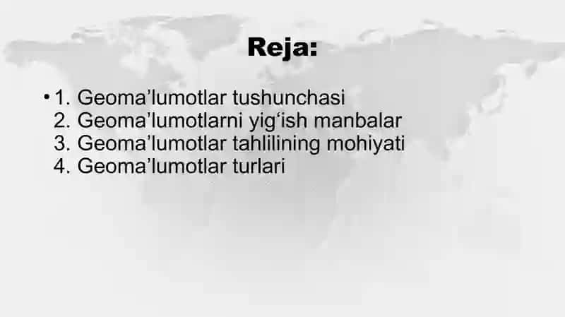 Geoma’lumotlarni qayta ishlash va tahlil qilish 2