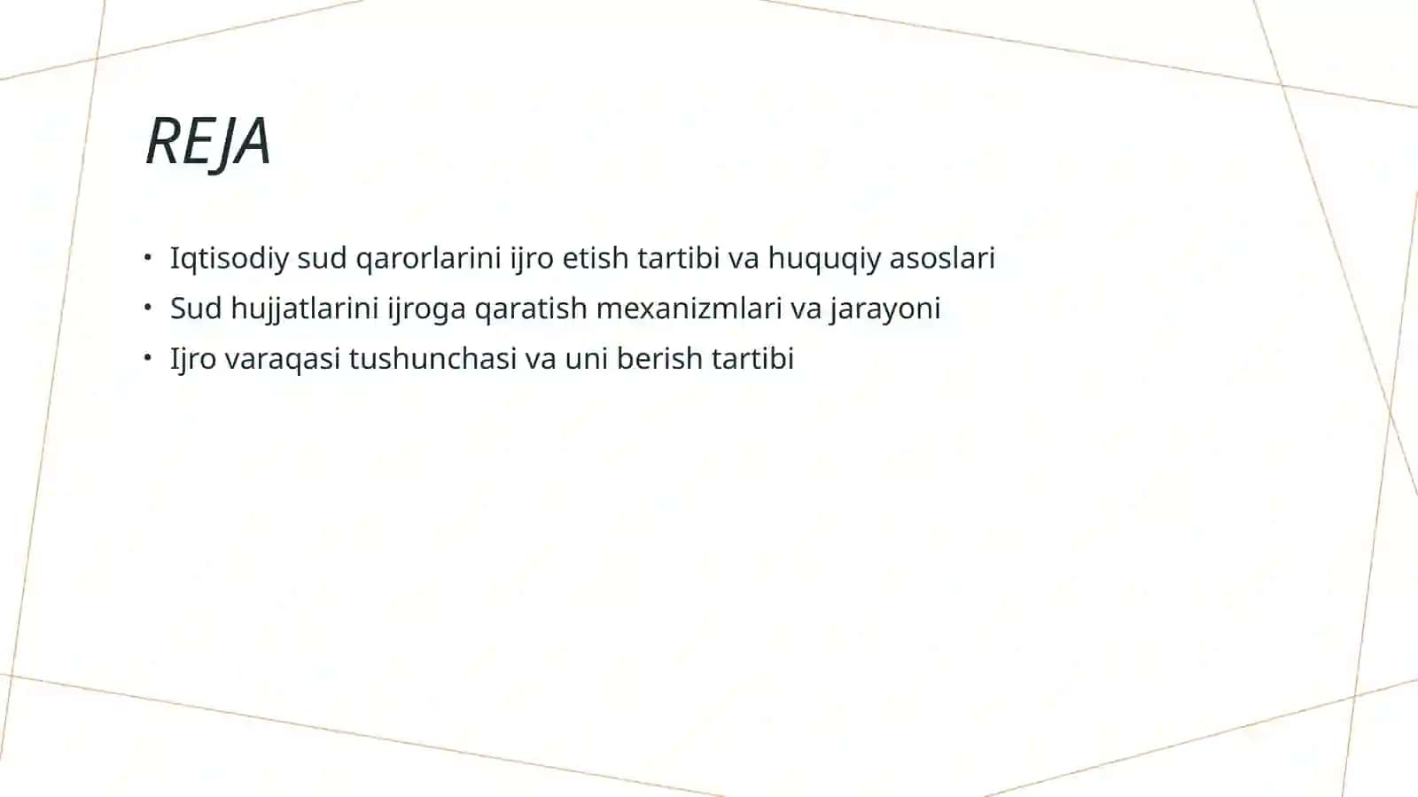 ИҚТИСОДИЙ СУДЛАРНИНГ СУД ҲУЖЖАТЛАРИНИ ИЖРО ЭТИШ. СУД ҲУЖЖАТЛАРИНИ ИЖРОГА ҚАРАТИШ. ИЖРО ВАРАҚАСИ ВА ИЖРО ВАРАҚАСИНИ БЕРИШ 2