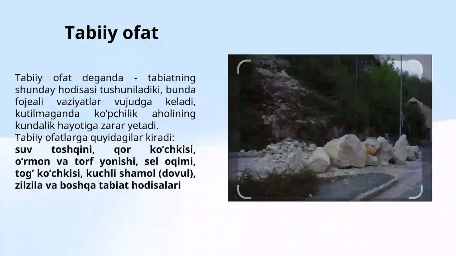 TАBIIY, TEXNOGEN, EKOLOGIK VA IJTIMOIY TUSDAGI FAVQULODDA VAZIYATLARDA HAYOT FAOLIYATI XAVFSIZLIGI VA FUQARO MUHOFAZASI 2