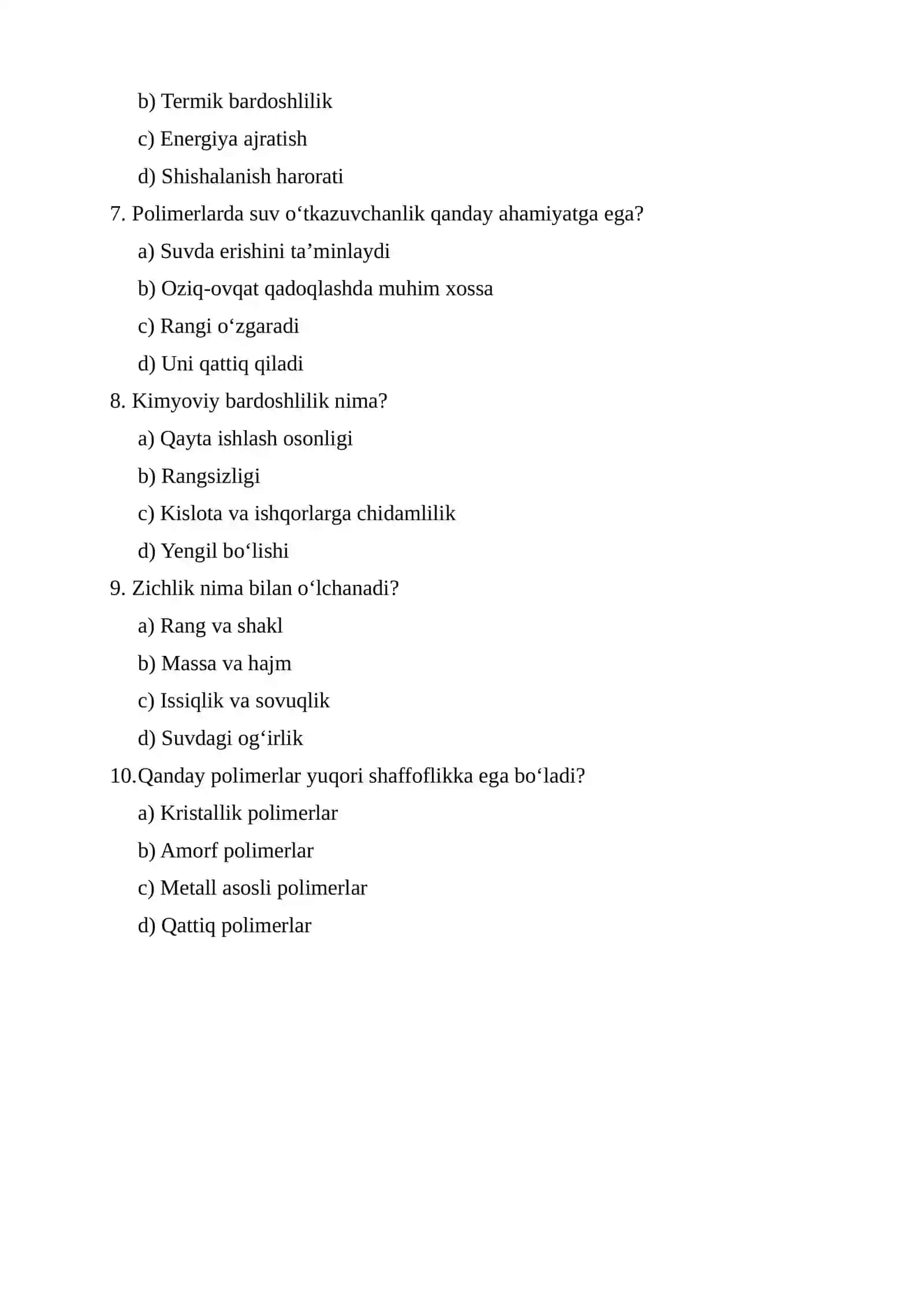 5-Ma’ruza: Polimerlarning fizik-kimyoviy xossalari 2
