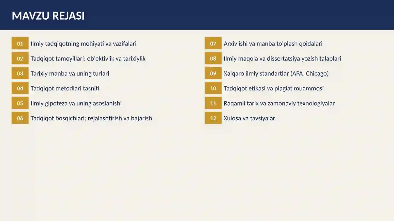 TARIX FANI ILMIY TADQIQOT ISHLARINI TASHKILLASHTIRISH TAMOYILLARI 2