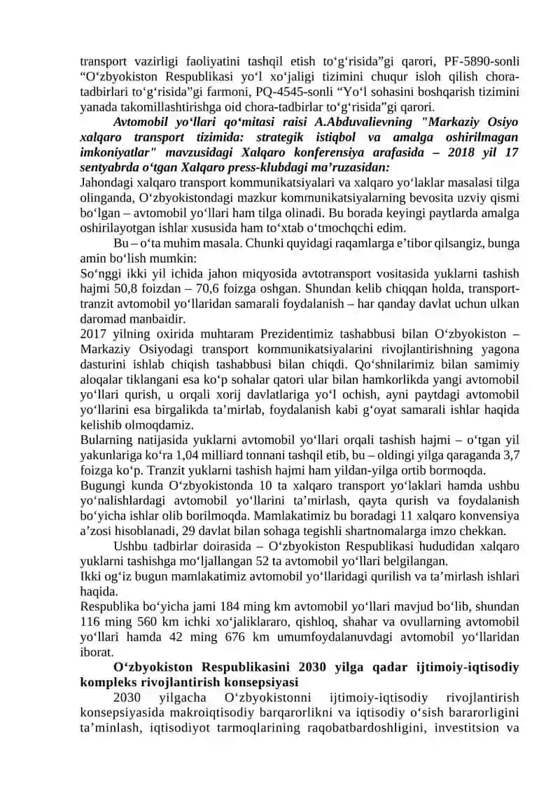 MAVZU. AVTOMOBIL YO‘LLARINI QURISh TEXNOLOGIYaSI HAQIDA MA’LUMOTLAR 2