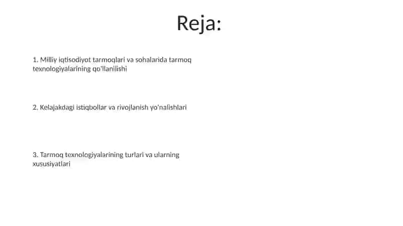 Milliy iqtisodiyot tarmoqlari va sohalarida tarmoq texnologiyalarining qo'llanilishi 2