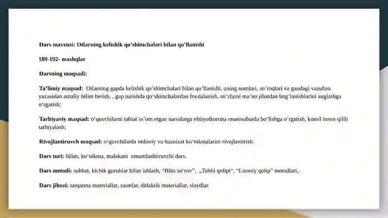 4-sinf ona tili fanidan bir soatliklik dars ishlanmasi 2