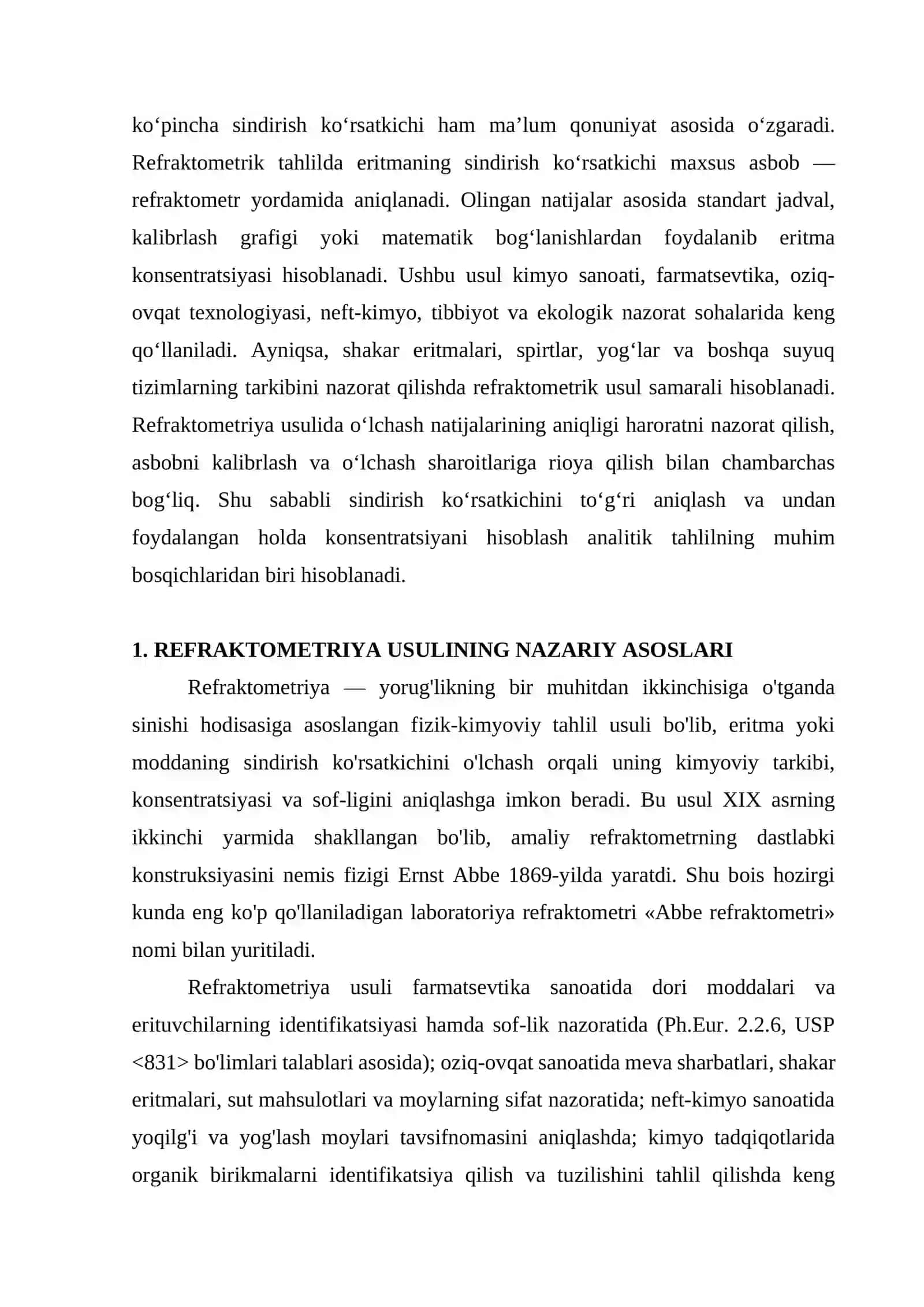 Refraktometriya usulida eritmalarning sindirish ko'rsatkichini aniqlash va konsentratsiyani hisoblash. 2