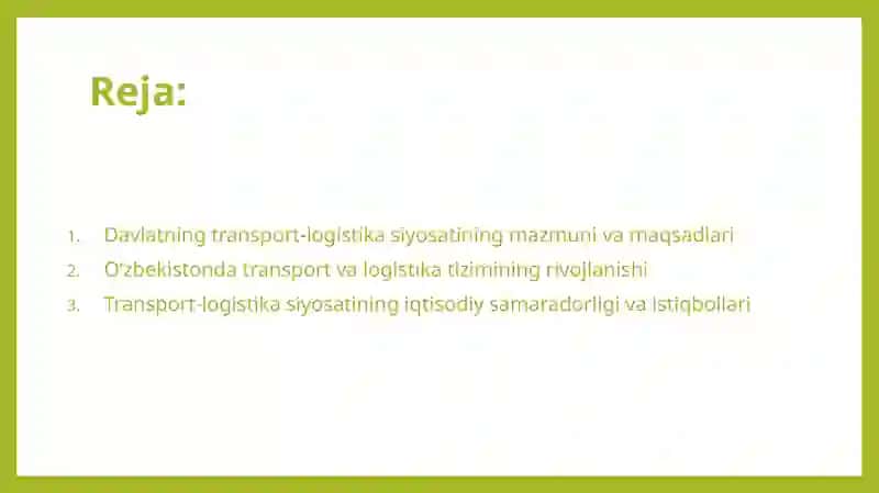 Davlatning transport logistika siyosati 2