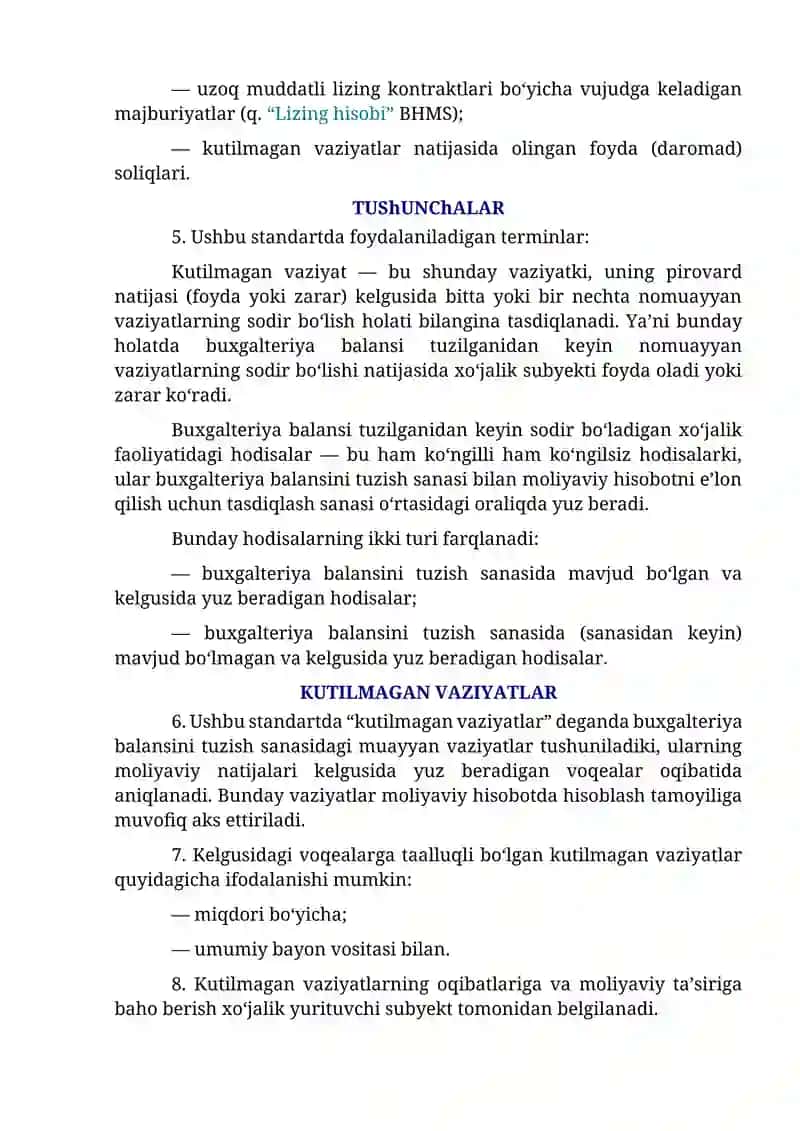 BUXGALTERIYA BALANSI TUZILGAN SANADAN KEYINGI XO‘JALIK FAOLIYATINING NAZARDA TUTILMAGAN HOLATLARI VA YUZ BERADIGAN HODISALARI (16-SON BHMS) 2