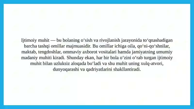 Ijtimoiy muhit bolani tarbiyalashning omili sifatida 2