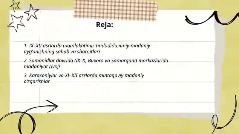 IX-XII asrlarda mamlakatimiz hududida ro‘y bergan madaniy uyg‘onish (Renessans) 2