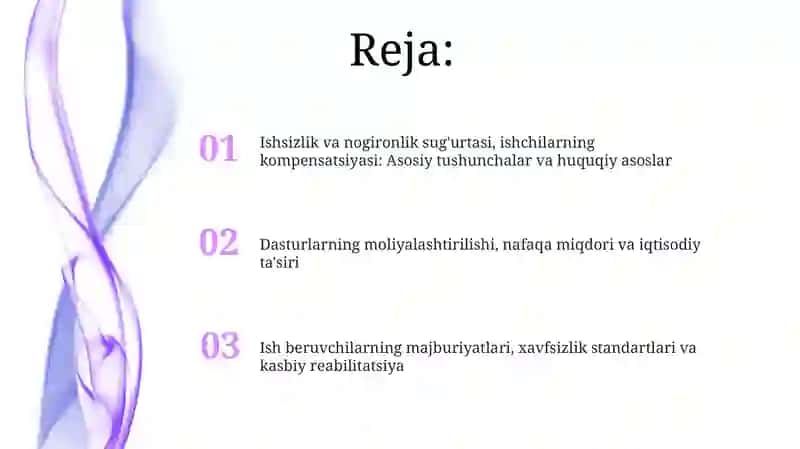 Ishsizlik hamda nogironlik boʻyicha sugʻurtalash va ishchilar uchun kompensatsiyalar 2